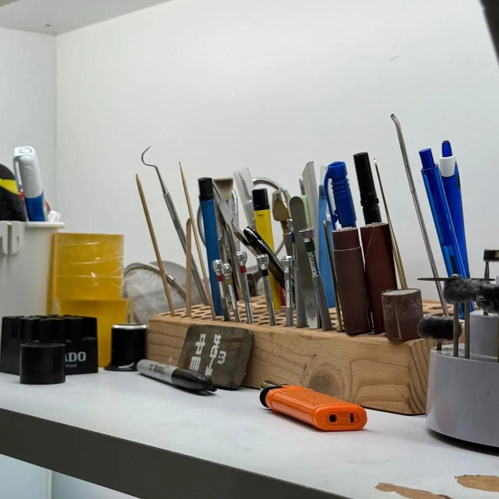 Watchmaking tools on the bench
