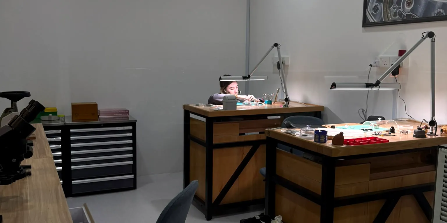 The workshop benches at The Watchmaker's Atelier