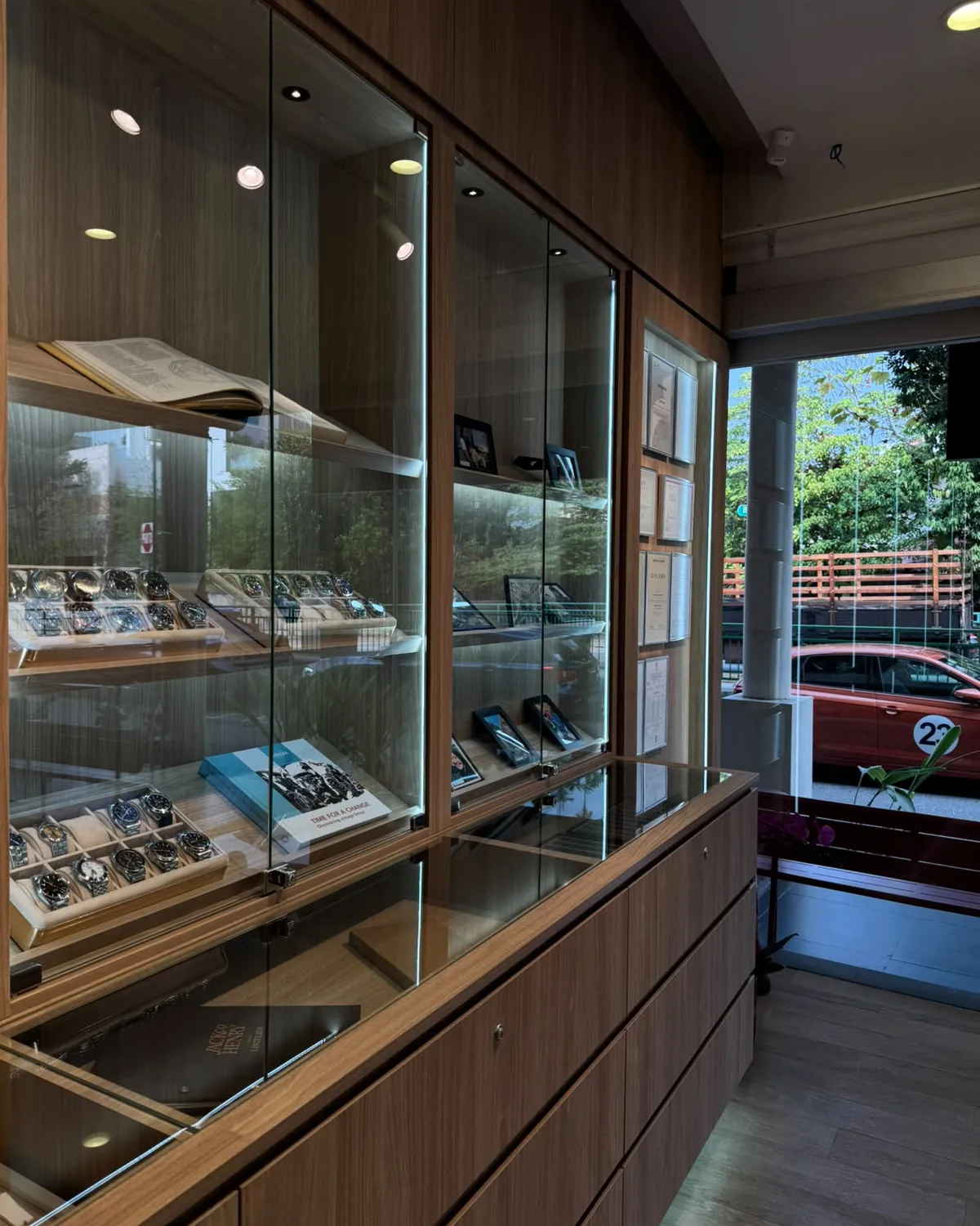 The showroom at 11 Binjai Park, looking out to the street